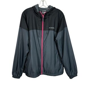 Columbia Two Tone Gray Pink Zipper Fleece Lined Windbreaker Hoodie Jacket XL
